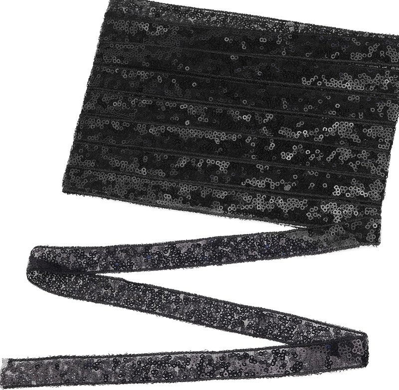 DHFLYDH Black Sequin Trim Sequin Ribbon 7.5 Yards Flat Glitter Trim for Sewing, Costumes, Wedding Decor, Fashion Crafting - Image 1
